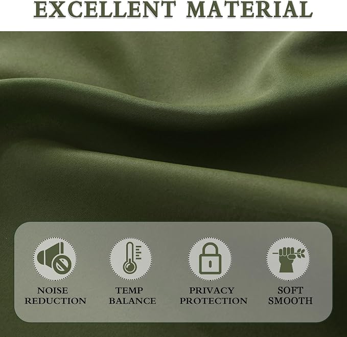 Dark Olive Green Blackout Window Curtain Panels 80 inche Long, Doorway - Image 3