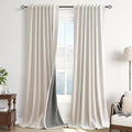 Cream Natural Linen 100% Blackout Curtains 86 Inches Long Back Tab Thermal by Guken