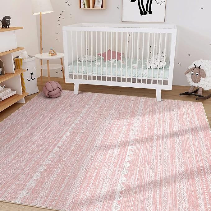 Nakagishi Boho 8x10 Area Rug Living Room Rugs Machine Washable Pink | Soft - Image 5