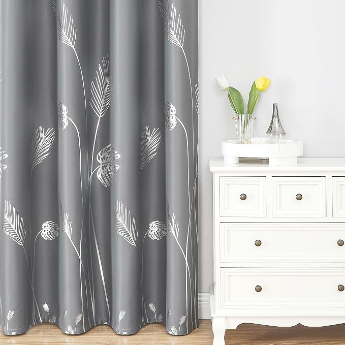 Blackout Curtains for Bedroom Living Room 84 Inches Long 2 Panels Silver Palm - Image 2