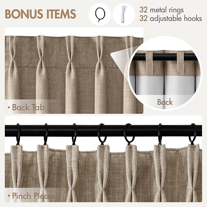 MIULEE Pinch Pleated 100% Blackout Curtains 40"x90" Burlywood Birch 4 Panel | - Image 9