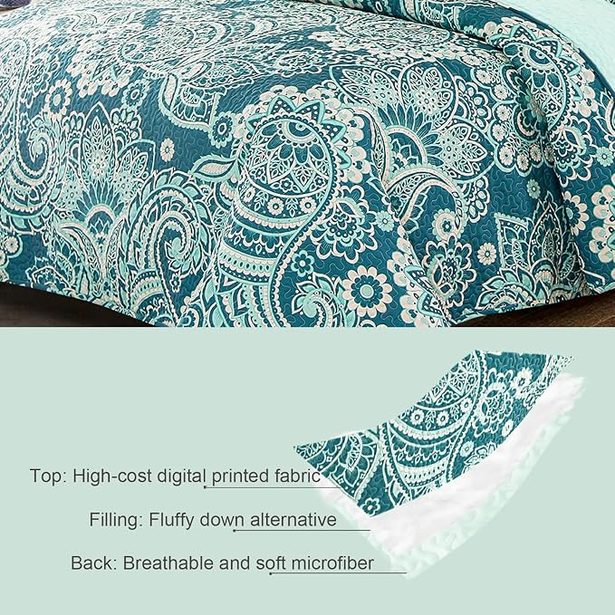 Whale Flotilla Patchwork Quilts Queen Size, Soft Boho Paisley Bedspreads | - Image 5