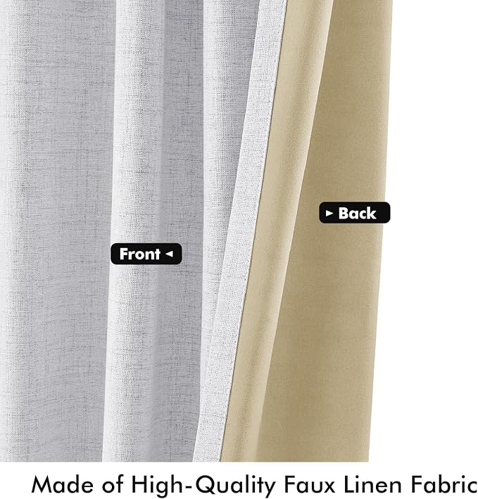 MIULEE 100% Blackout Linen Curtains 42 x 108 Inch Grayish White 2 Panel | - Image 6