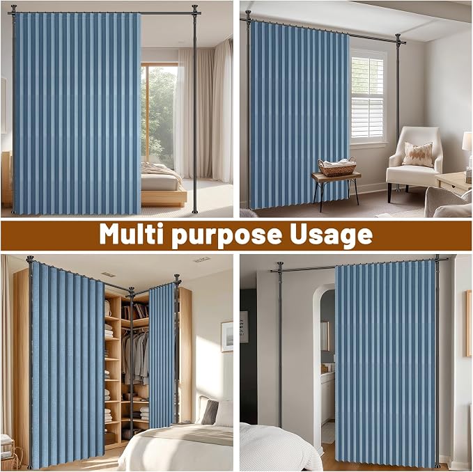AJAZZ Room Divider Curtain+ Tension Curtain Rod No Drilling 43-120× 35-100 in - Image 4