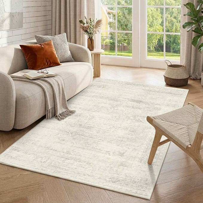 Latte&Fog Ivory 4x6 Area Rug Vintage Washable Small Neutral Rug by LatteFog