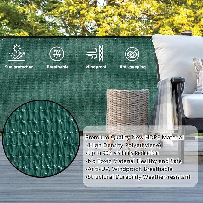 Custom Size 3'x28' Dark Green Balcony Privacy Screen 90% UV Block | Windscreen - Image 2