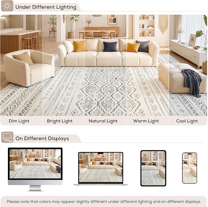 Nakagishi Area Rug Living Room Rugs: 10x12 Large Soft Machine Washable Boho - Image 9