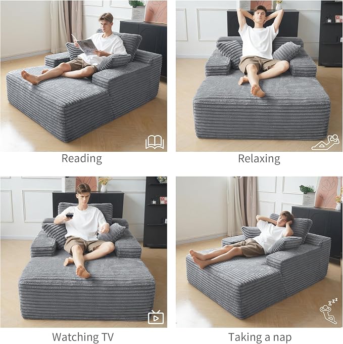Oversized Chaise Lounge Chair Indoor, Plush Corduroy Boneless Sofa Bed - Image 7