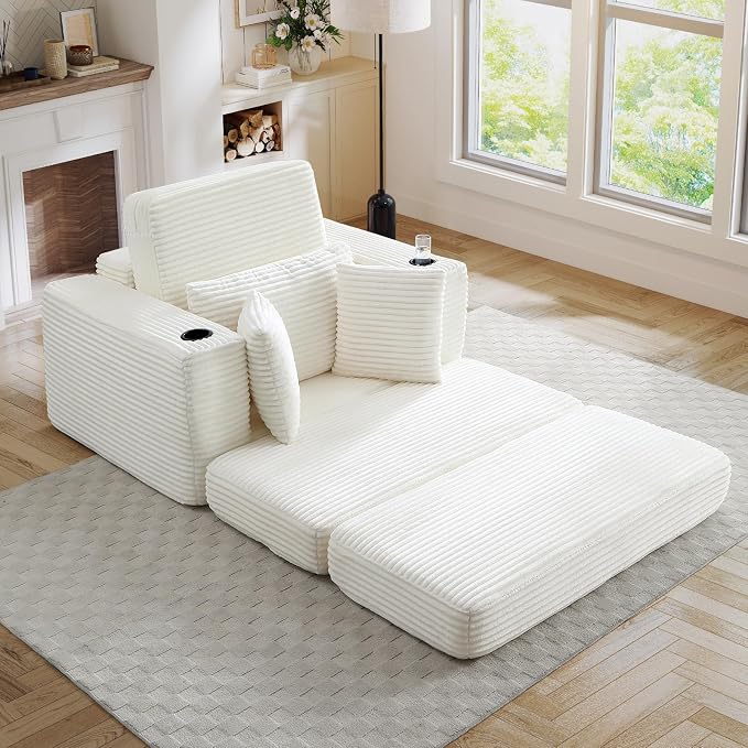 Oversized Chaise Lounge Chair Indoor, 52.4"W Corduroy Upholstered Fluffy Comfy - Image 7