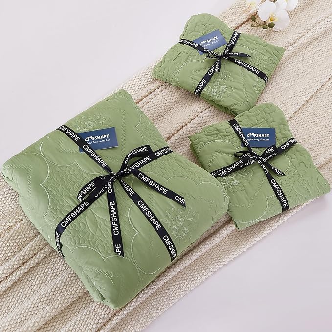 Cmfshape Floral Embroidery Quilt Set, 3 Pieces King Quilt Bedding Set, Classic - Image 9