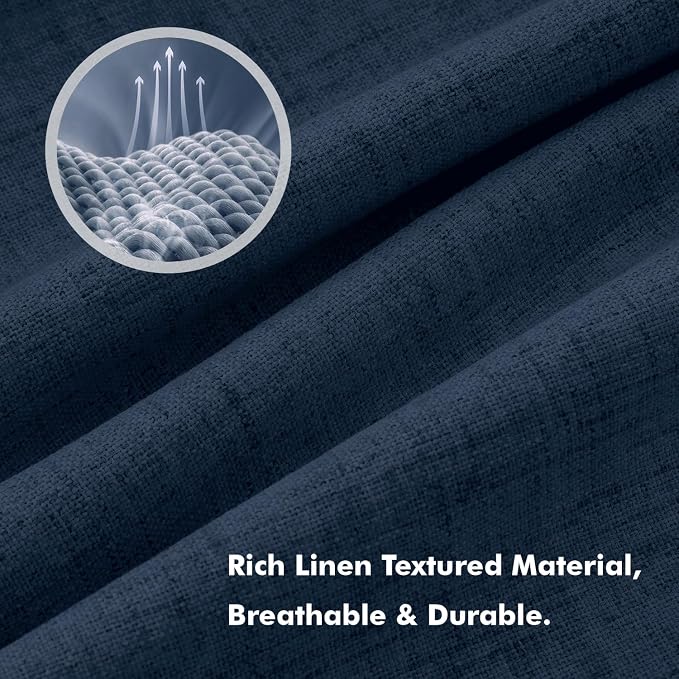 MIULEE 100% Blackout Linen Curtains 42 x 84 Inch Midnight Blue 2 Panels | - Image 3
