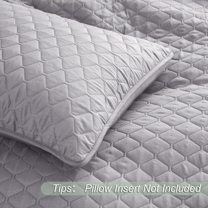 Exclusivo Mezcla Reversible King Size Quilt Bedding Set, Light Grey | - Image 5