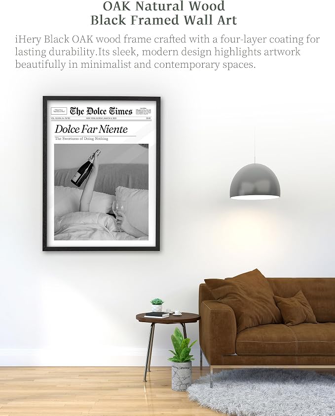 iHery 16x20in Dolce Far Niente Black Framed Newspaper Wall Art | Premium Black - Image 2