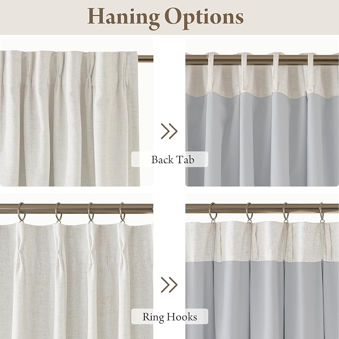 RYB HOME Natural Pinch Pleated Linen Curtains, 100% Blackout Thermal Insulated - Image 6