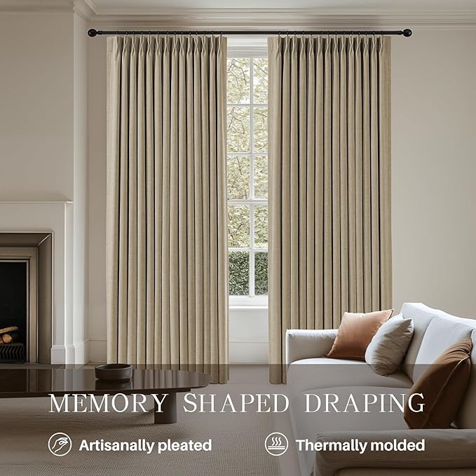 AUSSPVOCT Pinch Pleated 108 Inch Linen Curtains 100% Blackout - Image 3