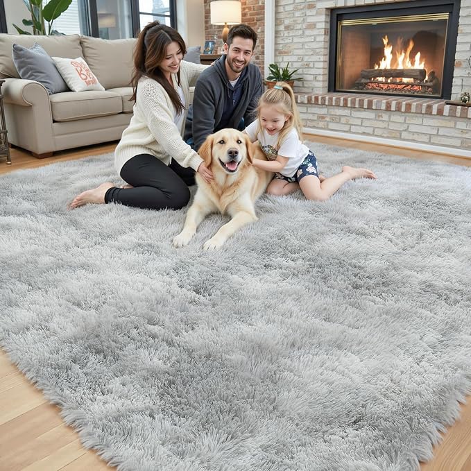 6x9 Shag Area Rug for Living Room, Light Grey Tie-Dyed Plush Fluffy Carpet | - Image 9