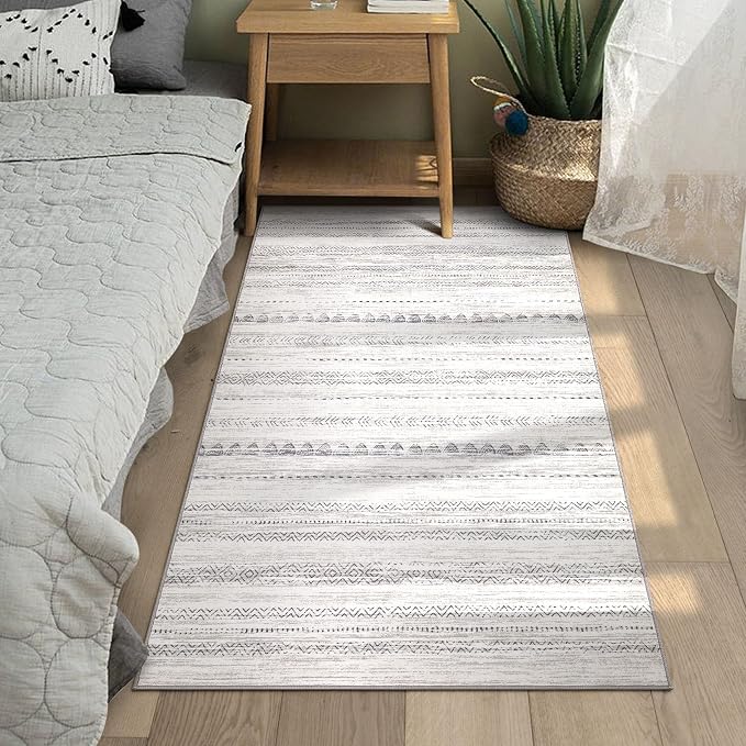 Nakagishi Boho 3x5 Area Rug Living Room Rugs Machine Washable Gray | Soft - Image 5