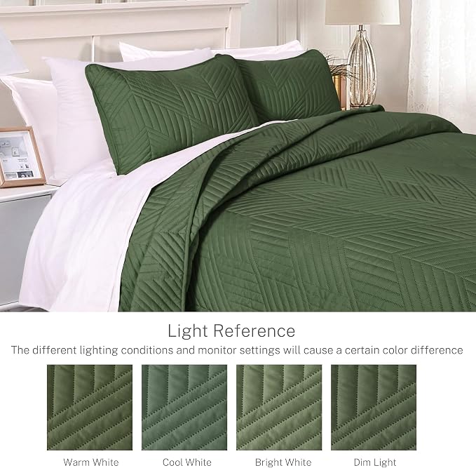 Exclusivo Mezcla California King Quilt Bedding Set, Olive Green | Lightweight - Image 3