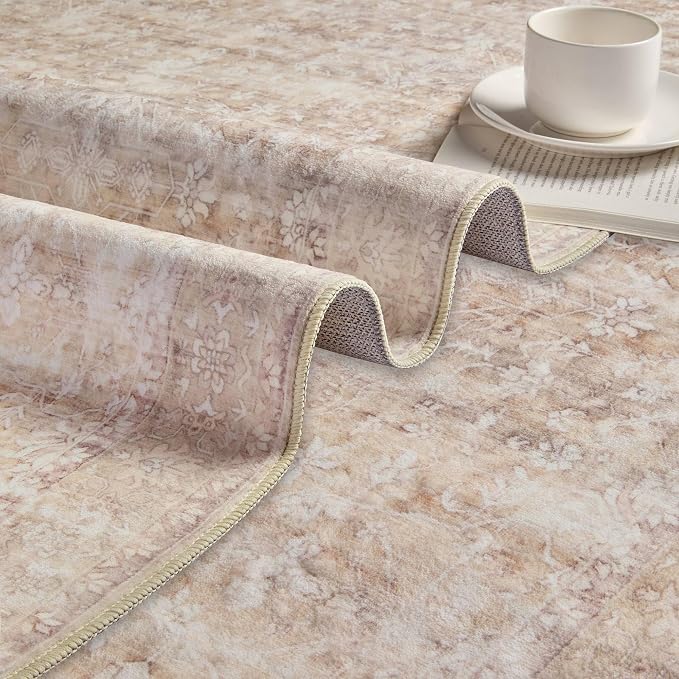 Latte&Fog 4x6 Beige Rugs for Living Room, Vintage Washable Area Rug | Non Slip - Image 8
