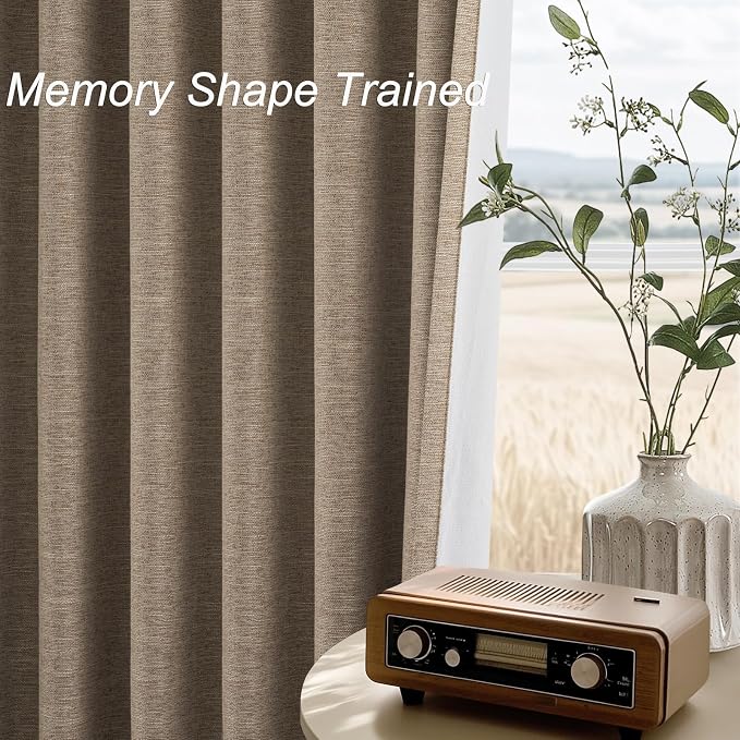 Topfinel Taupe Burlap Linen Blackout Curtains 63 Inches Long 2 Panels - Image 5