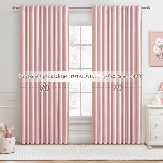 Cute Baby Pink Blackout Curtains 70 Inches Extra Wide Pleated - Image 7