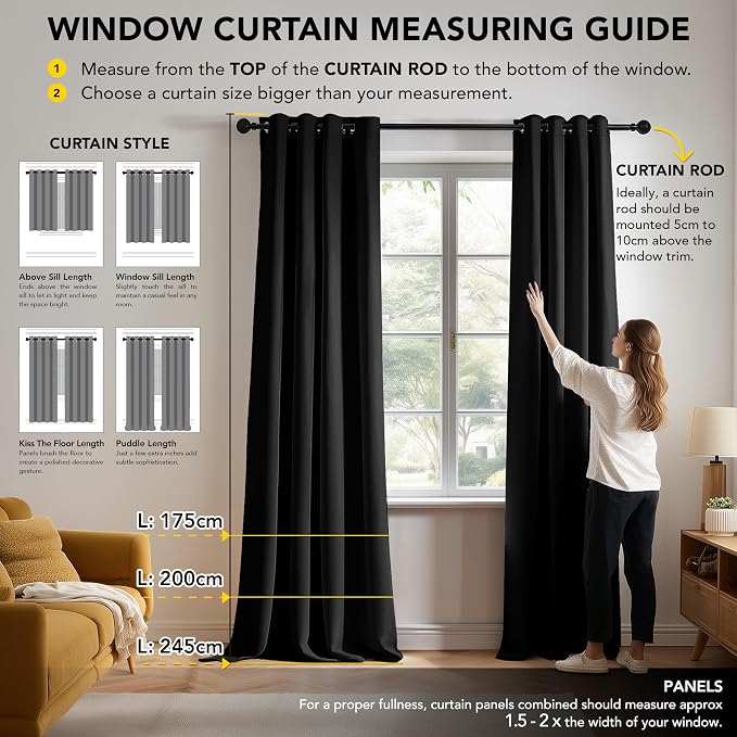 Deconovo Blackout Curtains for Bedroom and Living Room 45 Inches Long | Black - Image 7