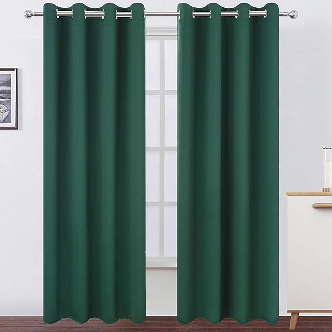 Dark Green Thermal Blackout Curtains/52 x 95 Inch/Set of 2 Panels Room by Lemomo