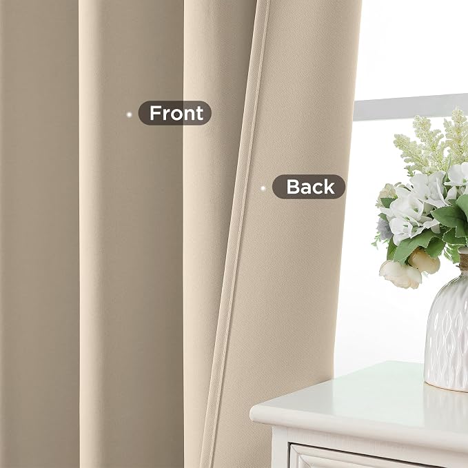 CUCRAF Light Beige Blackout Curtains 72 inch Length 2 Panels Set, Rod Pocket - Image 6