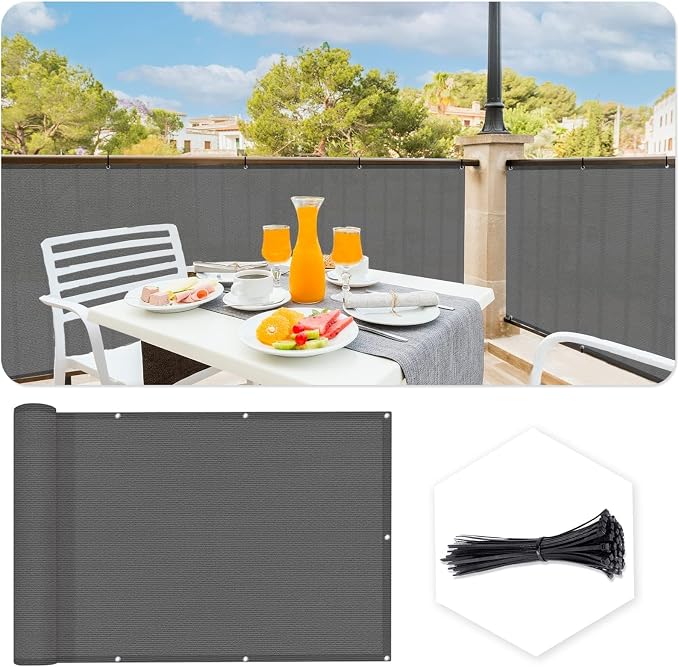 Custom Size 3.3'x32' Dark Grey Balcony Privacy Screen 90% UV Block | Windscreen by SUNLAX