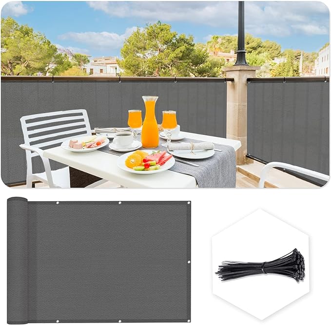 Custom Size 3.3'x14' Dark Grey Balcony Privacy Screen 90% UV Block | Windscreen by SUNLAX