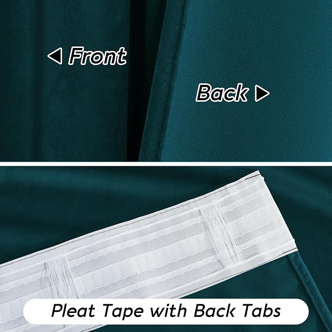 RYB HOME Teal Blue Velvet Curtains 72 inches - Image 2