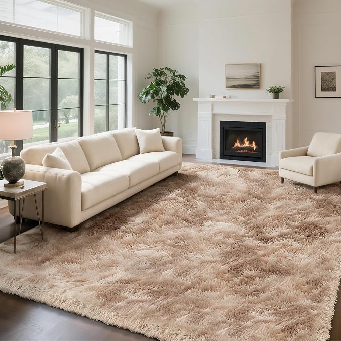 Mottled Beige 8x10 Area Rugs for Living Room, Fluffy Shag Rug Large Carpet | by Yongyangjuxi