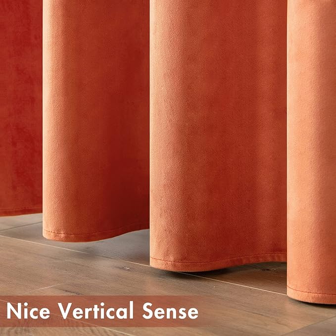MIULEE Fall Orange Velvet Curtains Terracotta 52 x 90 Inch Length Set of 2 | - Image 6