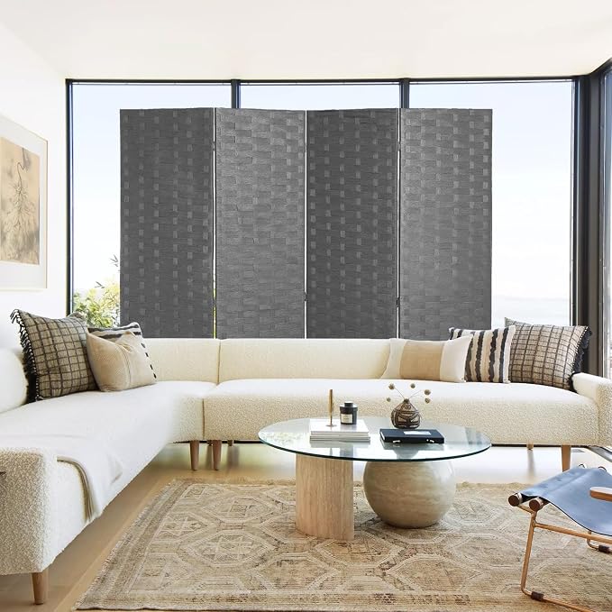 Room Divider Wall Divider 6FT 4 Panels Wood Mesh Hand-Woven Indoor Room Screen - Image 7