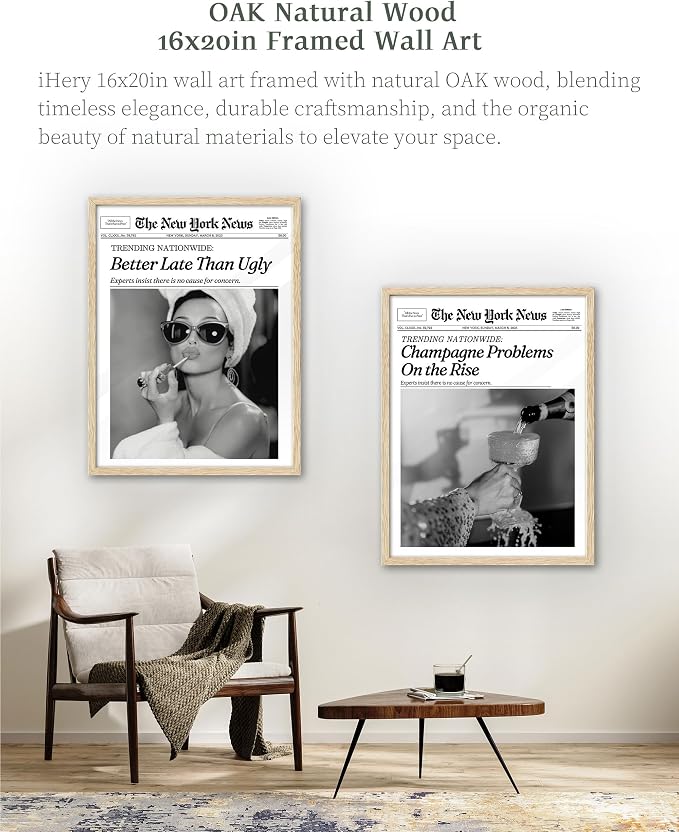 iHery 16x20in Audrey Hepburn Better Late Than Ugly Framed Bathroom Art | - Image 6