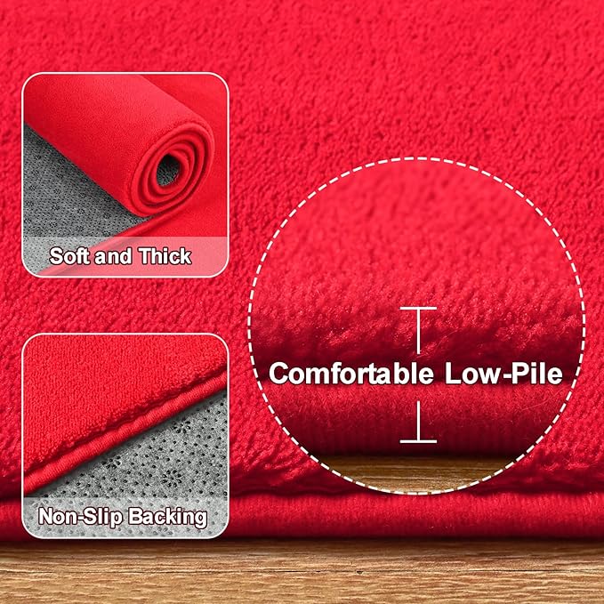 Modern Washable Runner Rugs, 2x4 Feet Red Bedroom Runner Rug | Small Area Rugs - Image 3