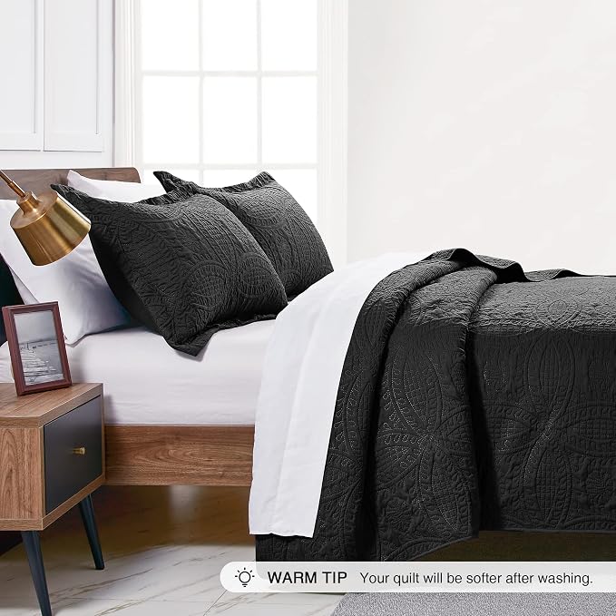 Love's cabin Twin Quilt Set Black Bedspreads - Image 4