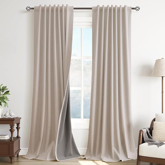 100% Blackout Linen Ceiling to Floor Curtains 96 Inches Long 8 FT by Guken
