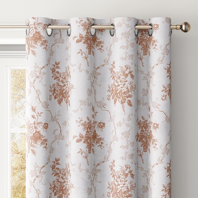 NICETOWN 100% Blackout Floral Taupe Curtains - Image 3