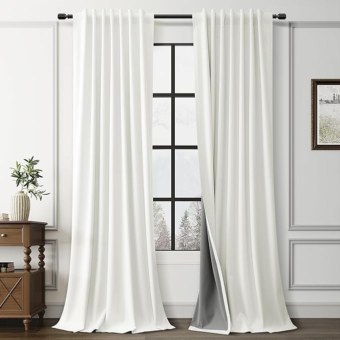 Ivory Linen 100% Blackout Cream Curtains 96 Inches Long 2 Panels Set Textured by Guken