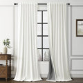 Ivory Linen 100% Blackout Cream Curtains 96 Inches Long 2 Panels Set Textured by Guken