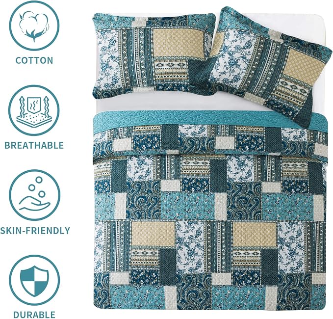 BEDIFANY Farmhouse Queen Size Quilt Sets, 100% Cotton Cover Queen Coverlet | - Image 6