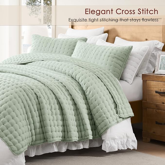 WDCOZY Sage Green California Oversized Cal King Size Quilt Bedding Sets - Image 3