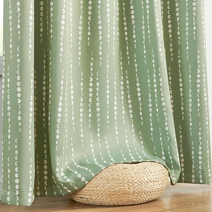 jinchan Boho Blackout Curtains 90 Inches Long Moon Phase Printed Drapes | Sage - Image 9