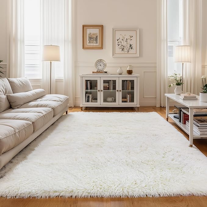 3x5 Cream White Fluffy Shag Rug - Image 8