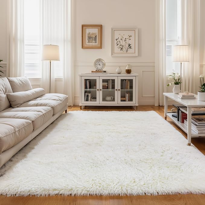 6x9 Cream White Shag Rug for Bedroom, Soft Plush Fluffy Carpet | Ivory Area Rug - Image 6