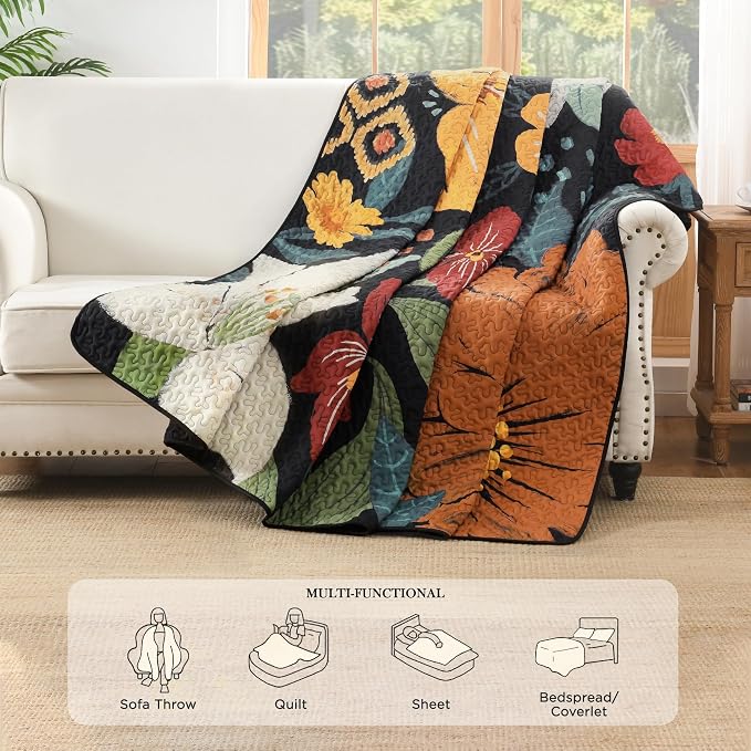 Oversized King Quilt Set Black, 120x120 Floral Super King Bedspread | 3 Pieces - Image 4
