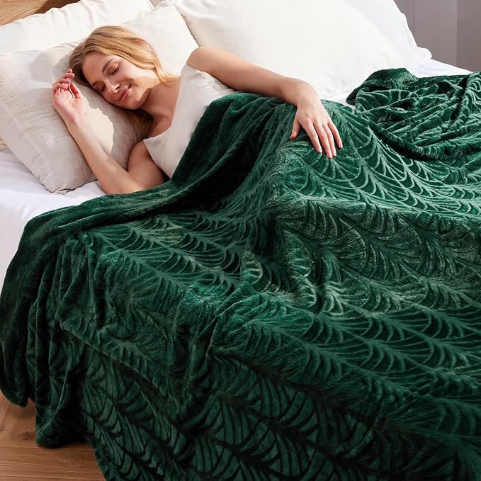 Whale Flotilla Soft Flannel Fleece Bed Blanket Queen Size, Emerald Green | Cozy - Image 2