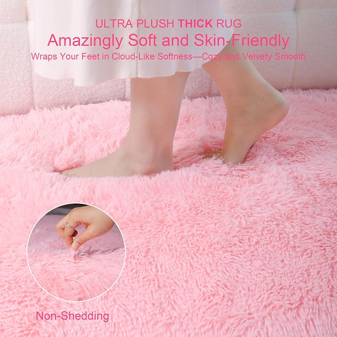 6x9 Thick Pink Shag Rug for Girls Bedroom, Soft Plush Fluffy Carpet | Area Rug - Image 2