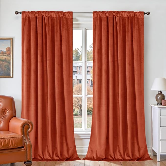 BGment Terracotta Velvet Blackout Curtains 96 Inches Long, Super Soft Drapes - Image 2